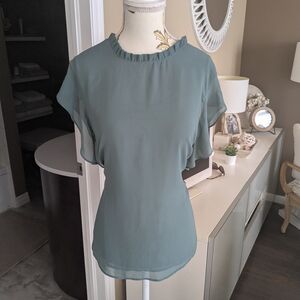 Dynamite Pale Teal Blouse with Ruffled Neckline